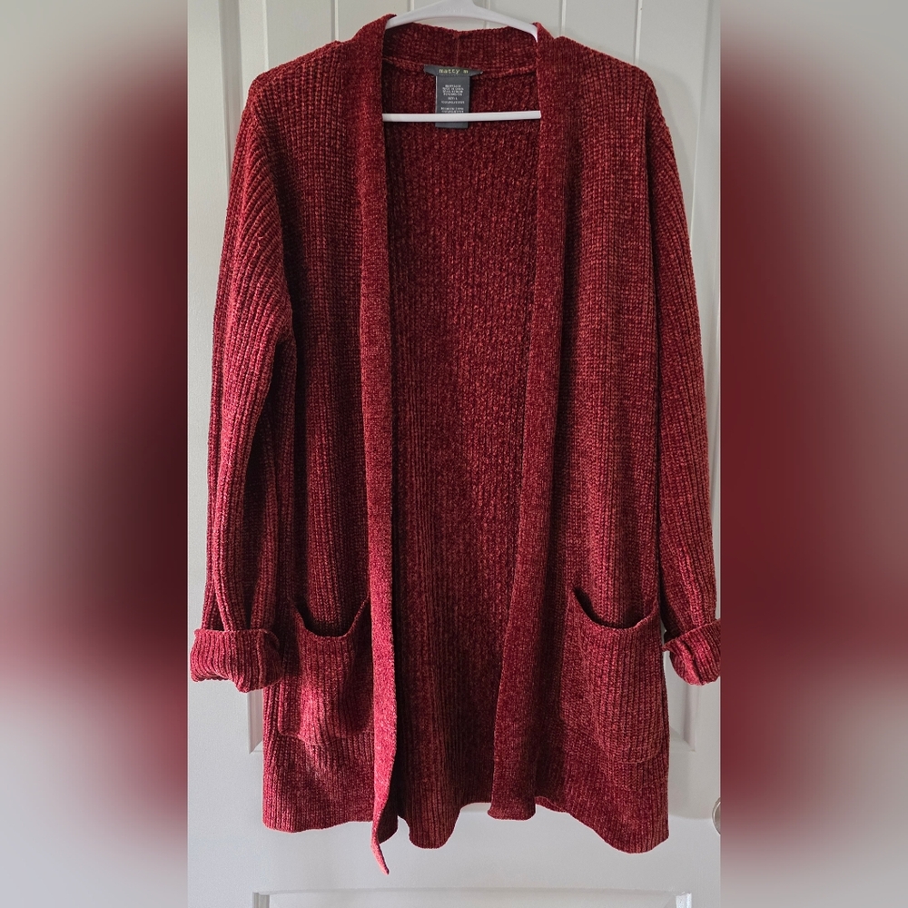 Matty M Burgundy Open-Front Cardigan Soft and Cozy Large ❤️